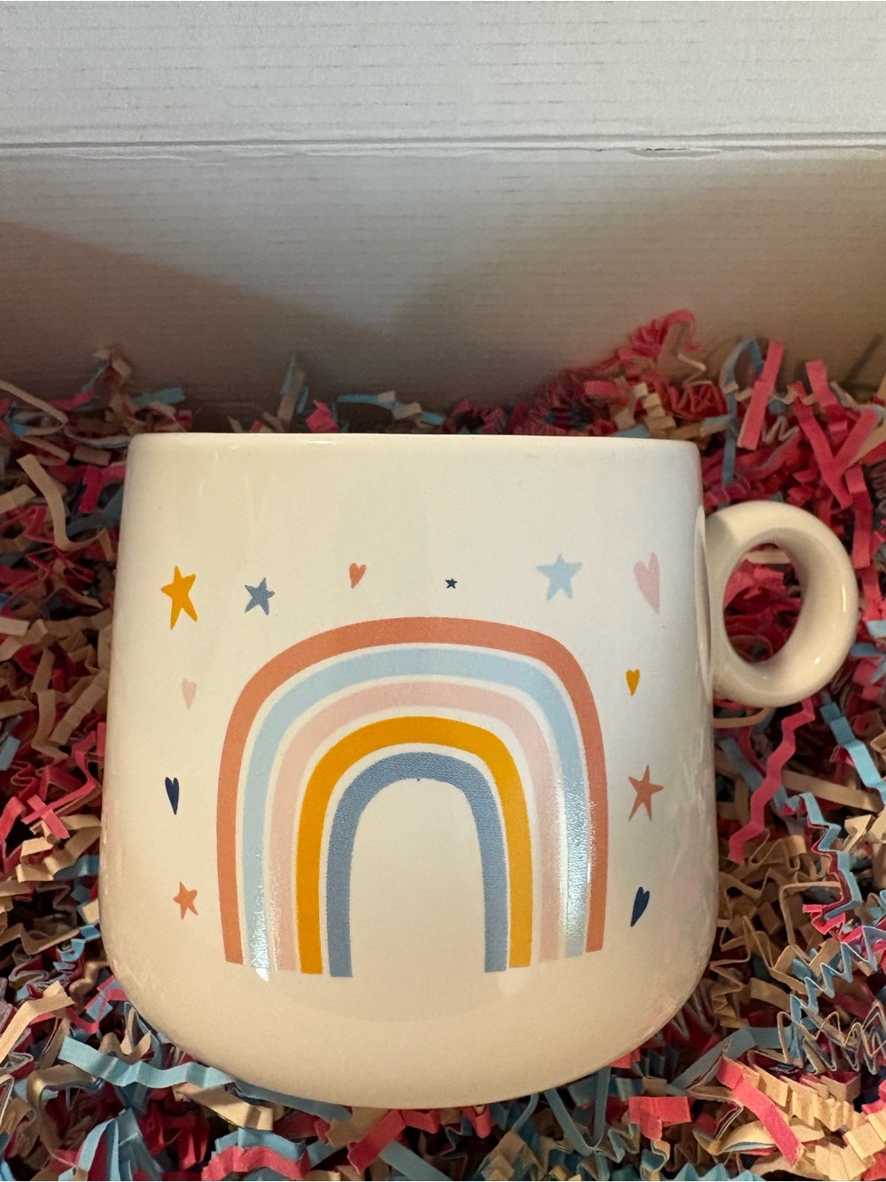 White Ceramic Mug with Pastel Rainbow and Stars